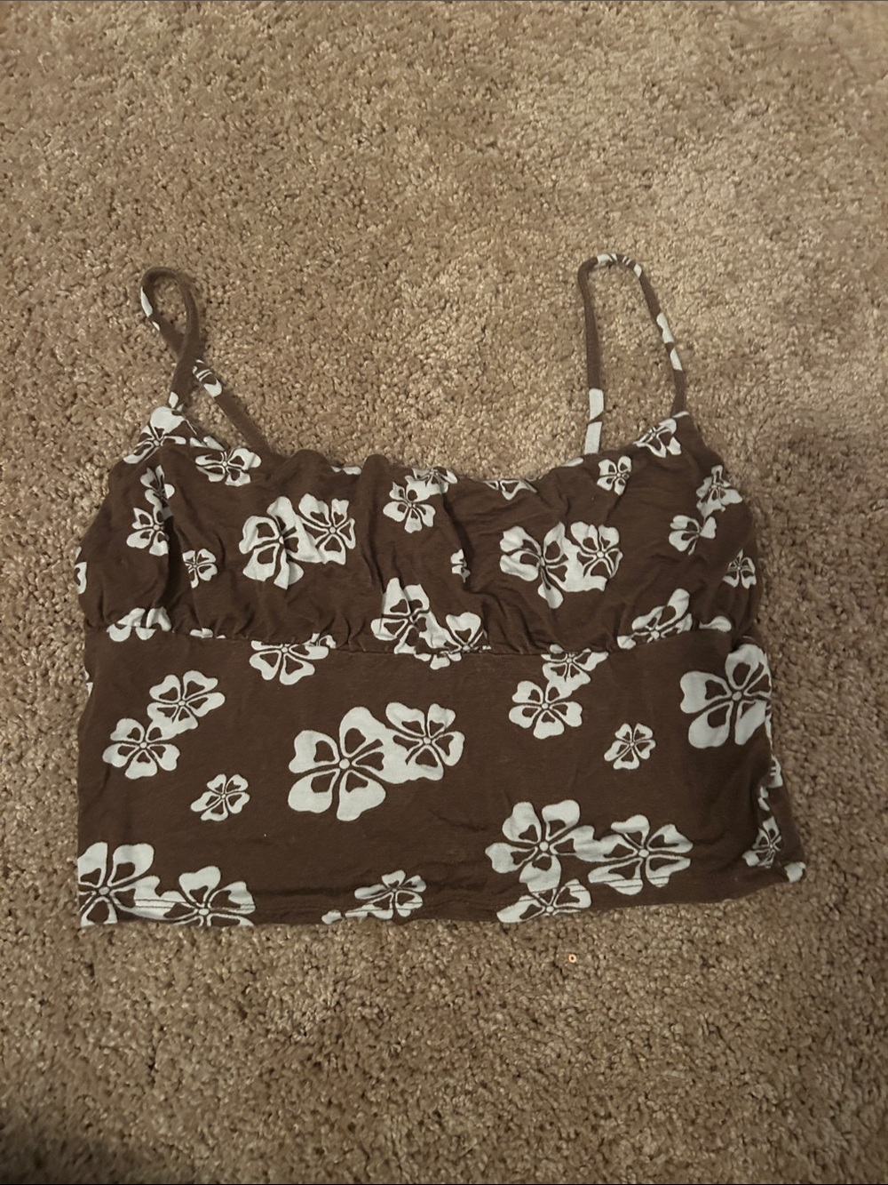 PacSun Brown Floral Spaghetti Strap Crop Cami